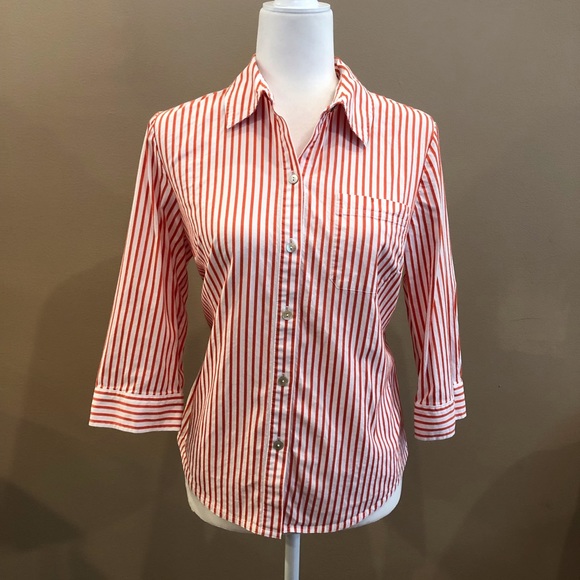 Additions by Chico’s White and Orange Stripe Button Down Top, Size 1 (M) - Picture 1 of 7